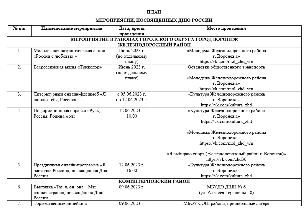 План мероприятий воронежская областная дума