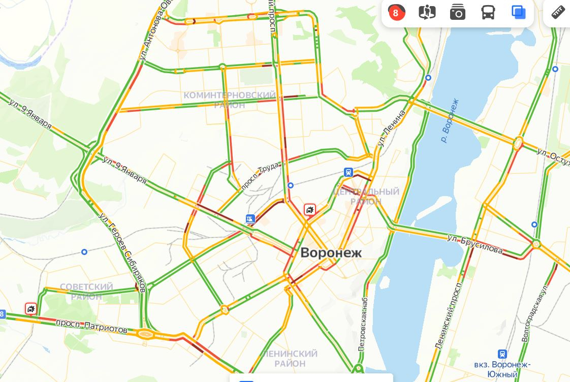 Карта воронежа пробки на дорогах