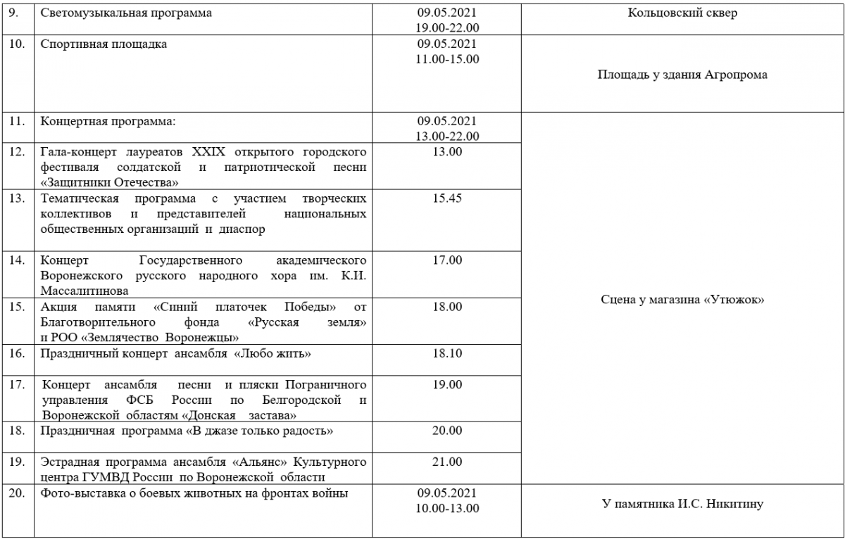 План мероприятия 9 мая воронеж