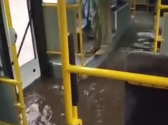 Затопленный ливнем автобус показали воронежцы