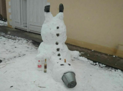 Уставшего буховичка слепили из снега воронежцы 