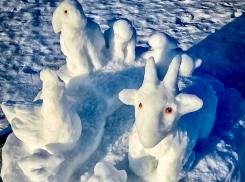 Воронежская семья продолжает радовать горожан искусными скульптурами из снега