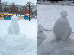 Скульптуру снежного Белого Бима разломали в Воронеже