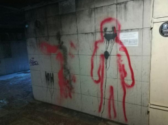 Вандалы жуткими картинами разрисовали сгоревший переход в Воронеже 