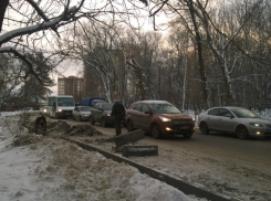 В Воронеже дорожники продолжают стелить асфальт и ставить бордюры прямо в снег