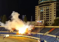 Фанаты воронежского «Факела» устроили на трибуне пиротехническое шоу и попали на видео