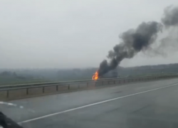 Полыхающую под Воронежем фуру сняли на видео