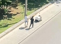 Выгул робота под конвоем попал на видео в центре Воронежа