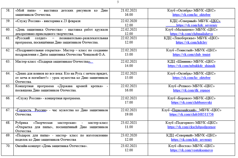 План мероприятий 23 февраля