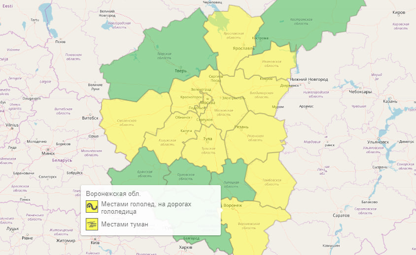 Жёлтый уровень опасности объявили из-за погоды в Воронежской области