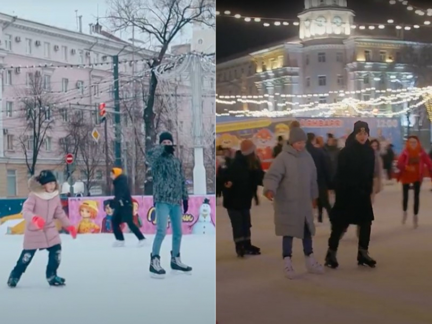 Контраст между дневным и вечерним катком наглядно показали на главной площади Воронежа
