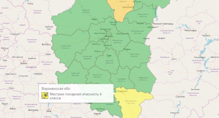 Воронежская область попала под жёлтый уровень опасности - единственная среди соседних регионов