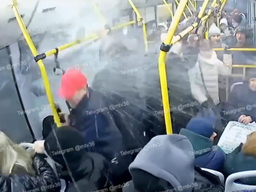 Дорожный знак пробил стекло автобуса в Воронеже - есть видео