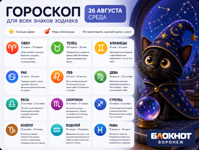 Что обещают звёзды: гороскоп на 26 августа