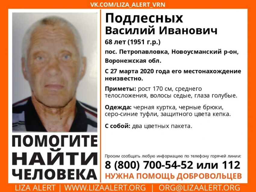 Пенсионера с цветными пакетами разыскивают в опустевшей Воронежской области