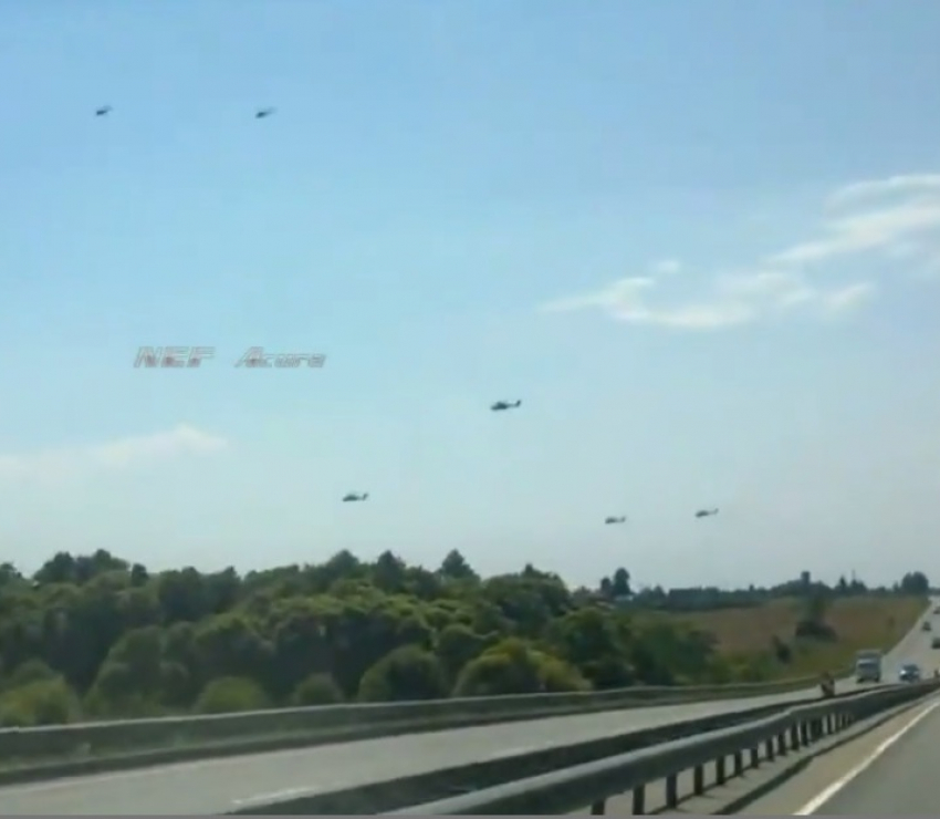 8 российских боевых вертолетов сняли на видео летящими по направлению к границе с Украиной (ВИДЕО)