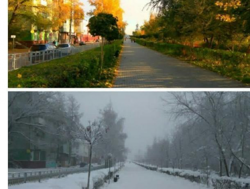 Воронежцам наглядно показали осенне-зимний контраст одной и той же улицы