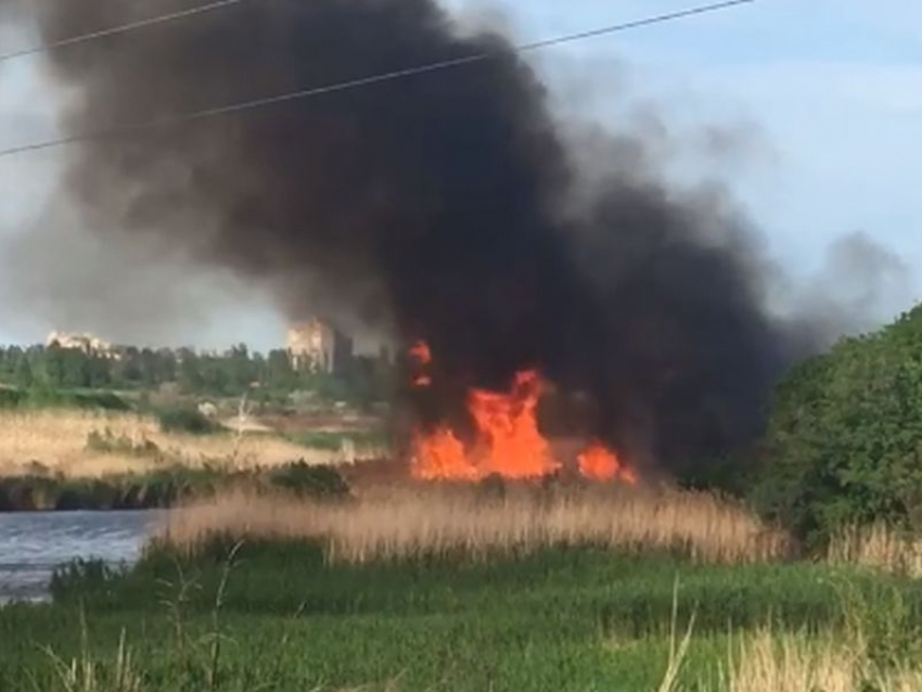 Мощный пожар на берегу реки Песчановка в Воронеже попал на видео
