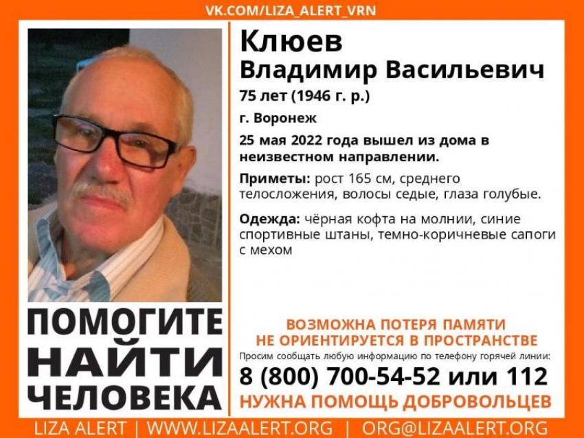 Пенсионер с потерей памяти вышел из дома и пропал в Воронеже