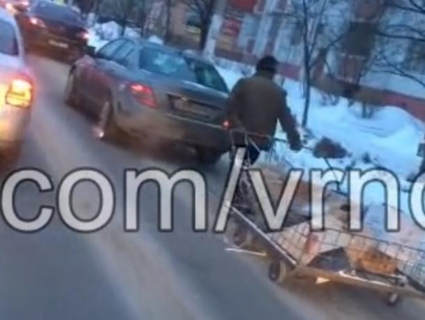 В Воронеже пешего «дальнобойщика» с бумажным грузом сняли на видео