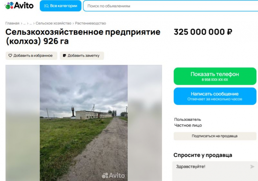 За 325 млн рублей продается колхоз в Панинском районе под Воронежем