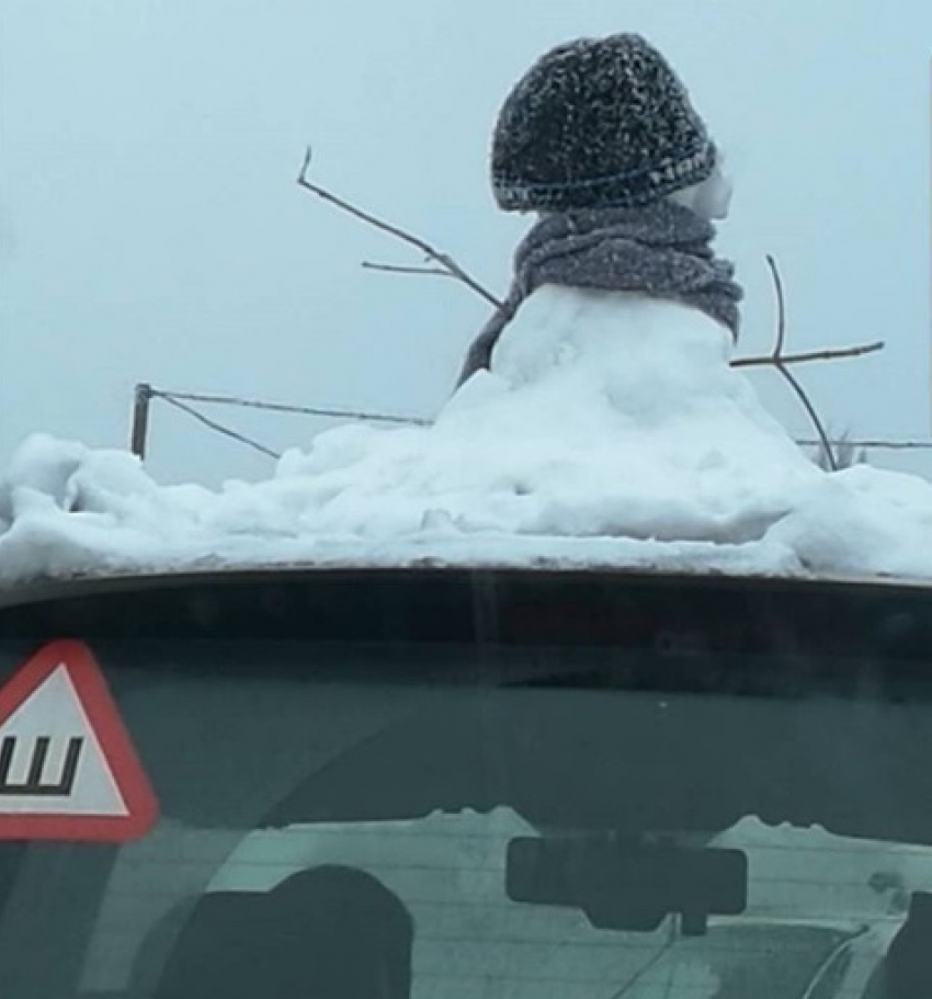 По Воронежу ездит автомобиль со снеговиком на крыше