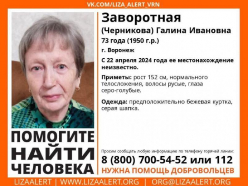73-летнюю пенсионерку, пропавшую 2 недели назад, ищут в Воронеже