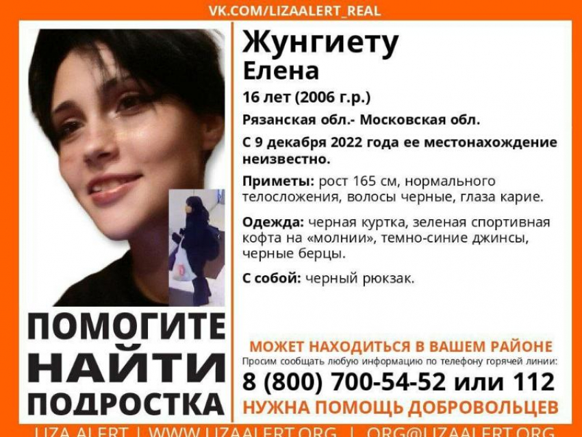 Воронежские волонтеры объявили о поисках 16-летней девушки, пропавшей в Рязанской области