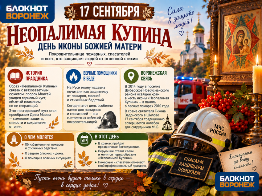 «Неопалимая Купина»: воронежские спасатели встречают свой небесный праздник