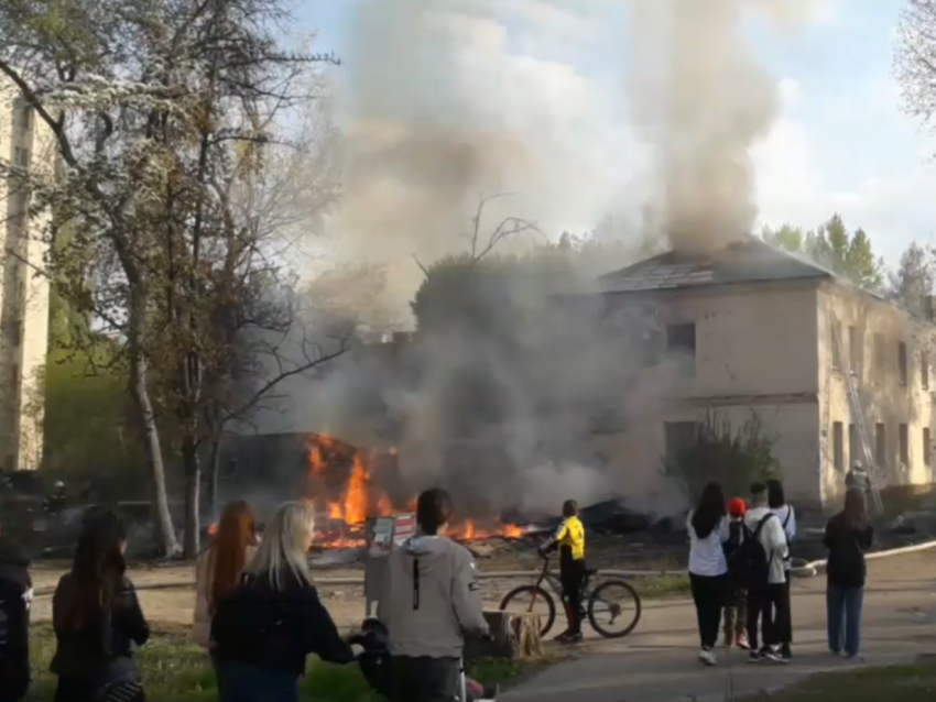 Воронежцы сняли на видео мощный пожар рядом с жилым домом