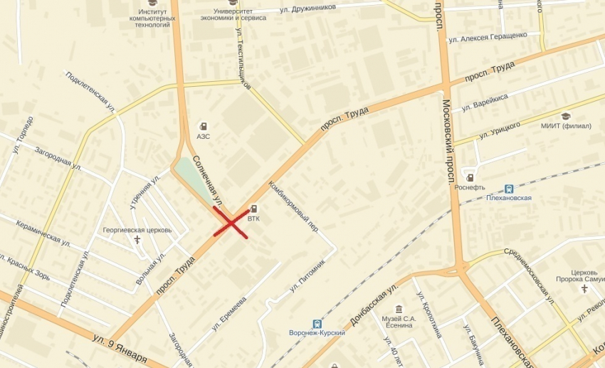В Воронеже 24 октября перекроют участок проспекта Труда