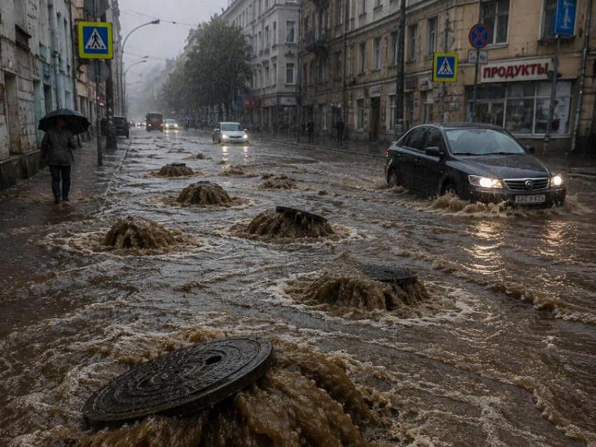 Нечистоты затапливают одну из улиц Воронежа даже при малейшем дожде