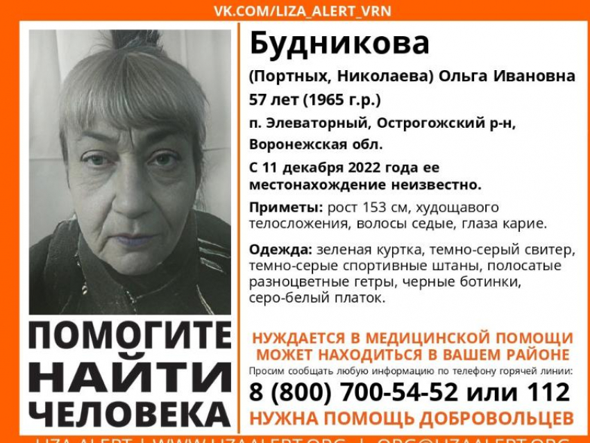 57-летняя женщина пропала в Воронежской области