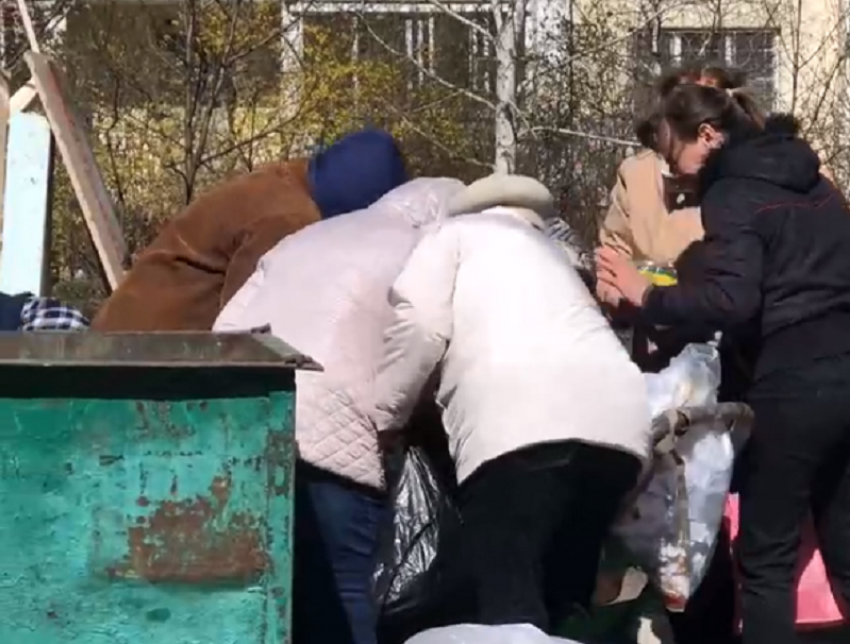 Дележку просроченных продуктов около помойки сняли на видео в Воронеже