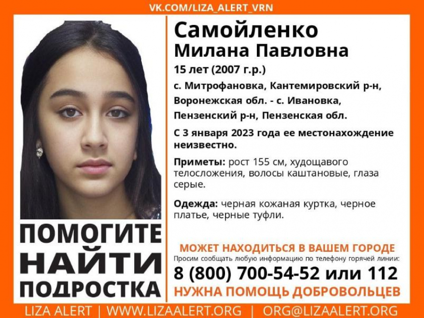 Пропавшую 3 января школьницу ищут в Воронежской области