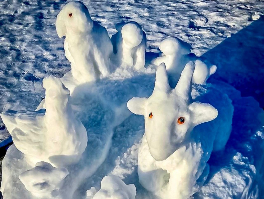 Воронежская семья продолжает радовать горожан искусными скульптурами из снега