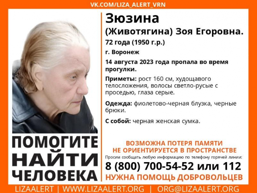 Не вернулась с прогулки: 72-летнюю пенсионерку с провалами в памяти ищут в Воронеже