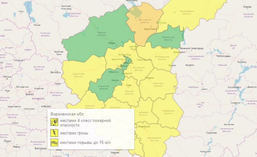 Жёлтый уровень опасности объявили из-за погоды в Воронежской области
