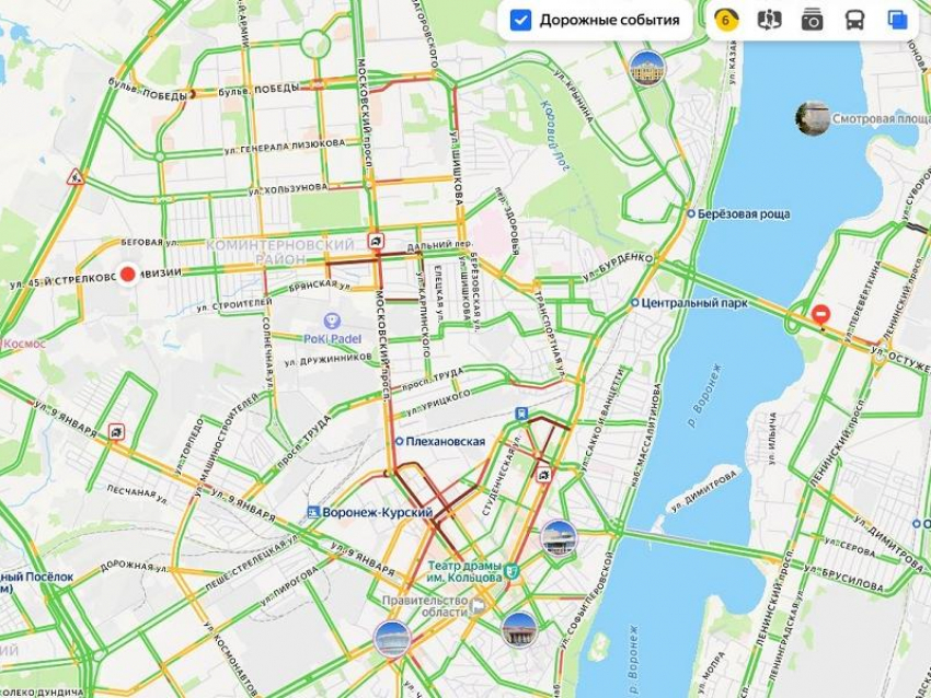Жуткие пробки сковали Московский проспект и Плехановскую в Воронеже вечером 2 марта 