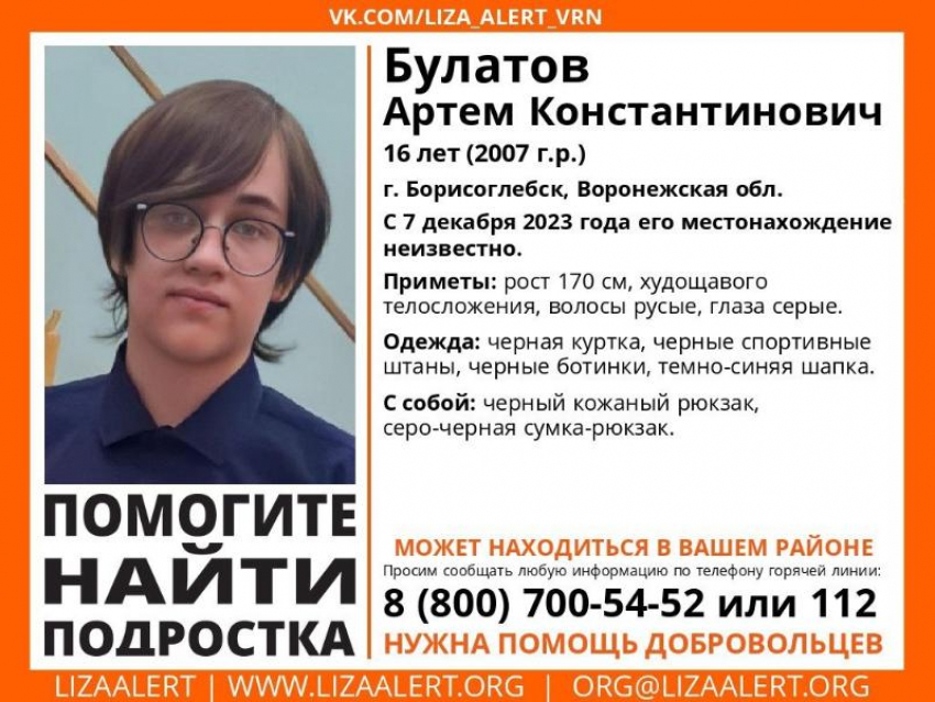 16-летний подросток пропал в Воронежской области