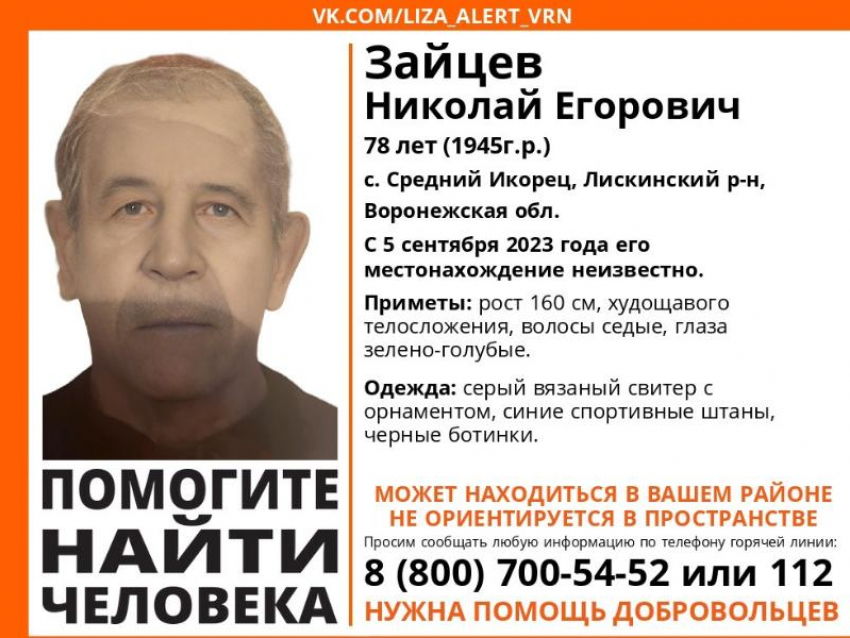 78-летний пенсионер, не ориентирующийся в пространстве, пропал без вести в воронежском селе