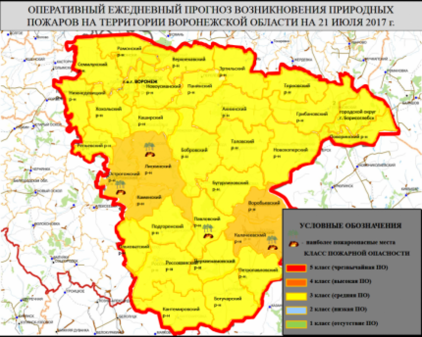 В пяти районах Воронежской области объявили IV класс пожарной опасности