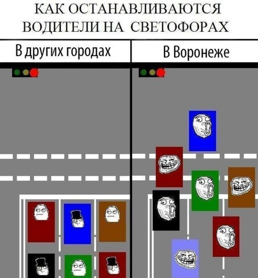 Горожанам показали, как останавливаются на светофорах в Воронеже и в других городах 