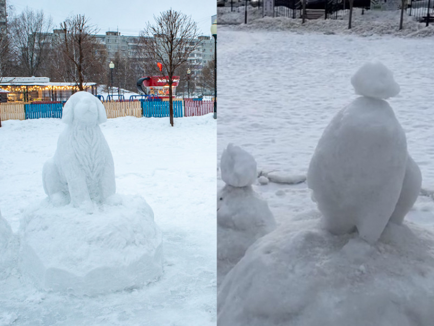 Скульптуру снежного Белого Бима разломали в Воронеже