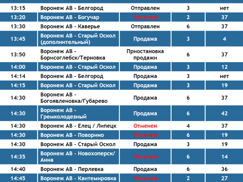 Несколько рейсов отменили в Центральном автовокзале Воронежа