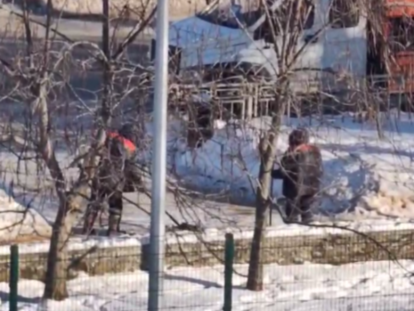 Борьбу с невидимым снегом устроили в центре Воронежа 