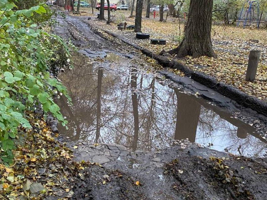 Опасный козырек и море грязи: что не так с воронежским двором