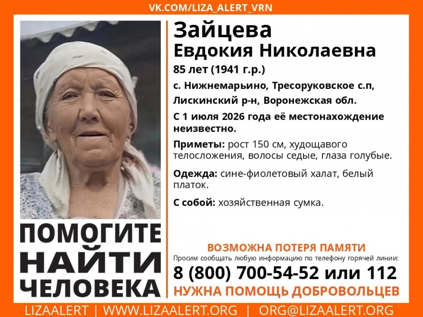  Ушла за покупками и растворилась: продолжаются поиски 85-летней женщины в Воронежской области 