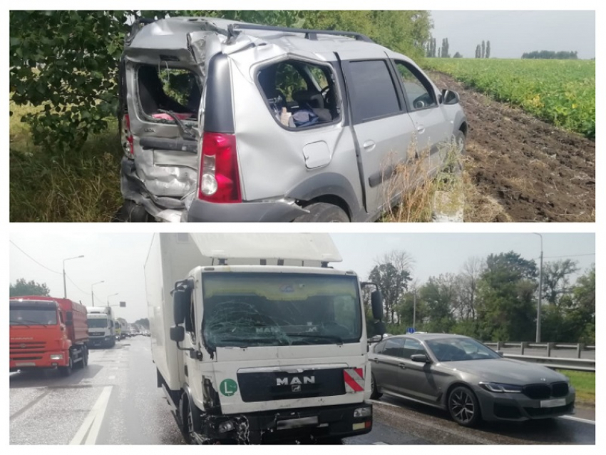 Под Воронежем фура столкнулась с Lada Largus перед пешеходным переходом