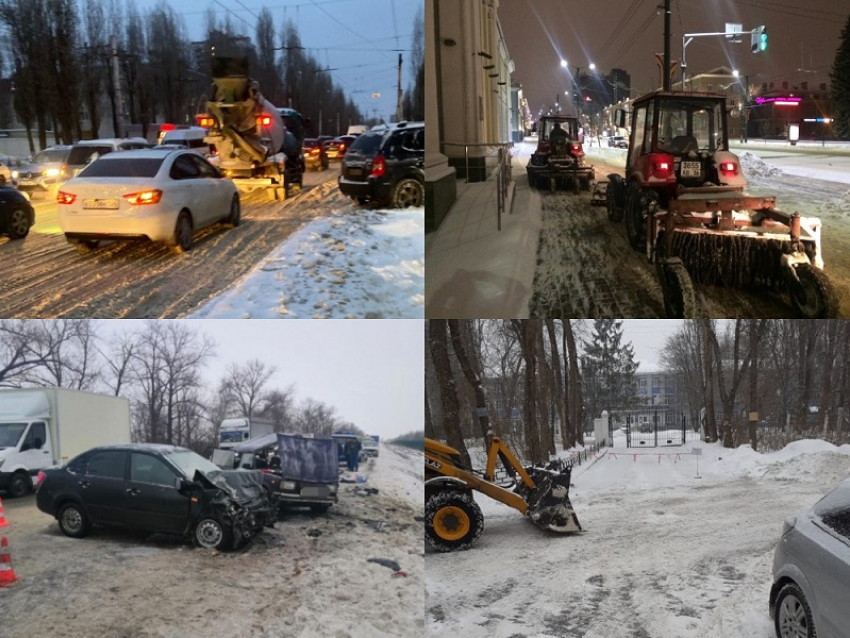 Сумасшедшие пробки, страшные ДТП и ад во дворах: как Воронеж встретил первый снегопад